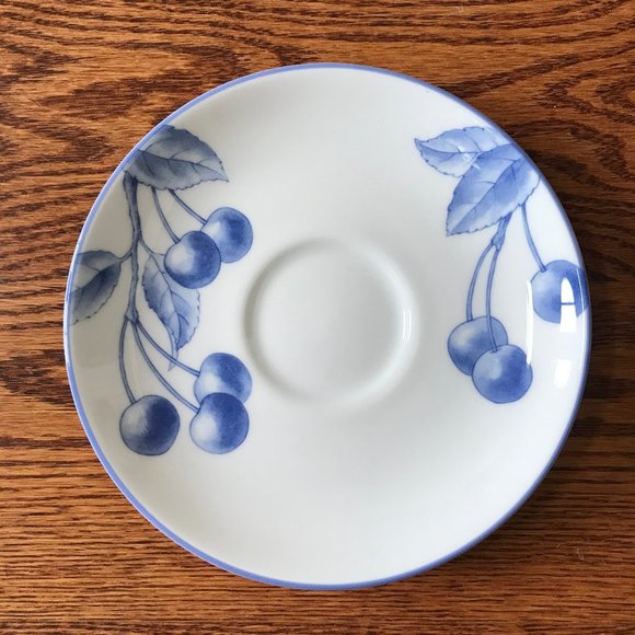 Tiffany & Co Nature Teacup Saucer Set White Blue Cherry Cup Mug China RARE - Picture 5 of 10